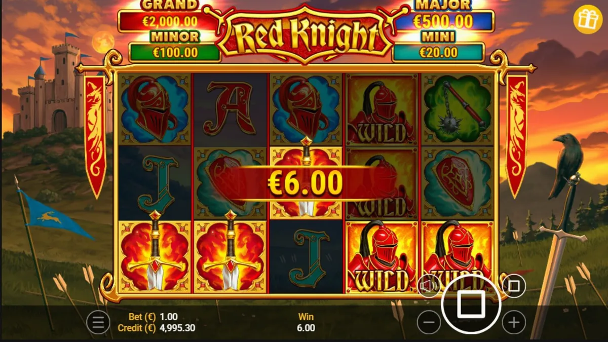 Tampilan visual slot Red Knight dengan tema ksatria dan api