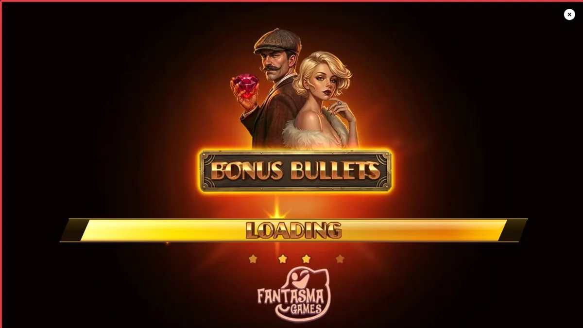 Tampilan visual slot Bonus Bullets dengan nuansa noir dan elemen peluru emas